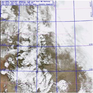 Find the clouds, find the snow. Tricky isn't it. Image from RAMMB: GOES-R Proving Ground Blog at http://rammb.cira.colostate.edu/research/goes-r/proving_ground/blog/index.php/modis-snowcloud-discriminator/modis-snowcloud-discriminator-example/